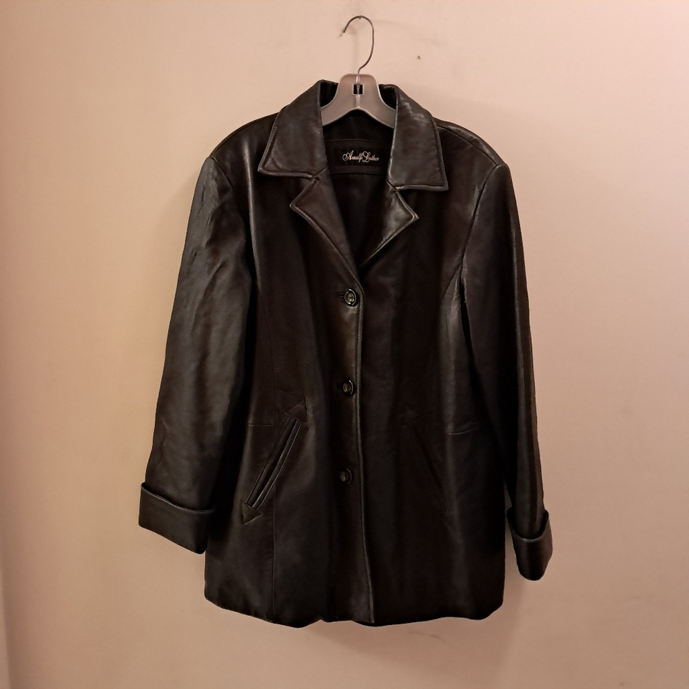 Amalfi Leather Coat Women's Medium M Black Genuine Leather Classic Fall Biker